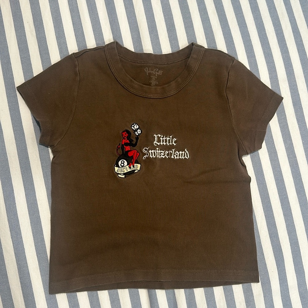 Brandy Melville Brown Short Sleeve Crop Top